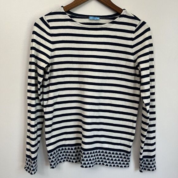 J. McLaughlin Stripped Sweater Brenton Stripes Crewneck Cotton Navy White Small - Picture 1 of 16